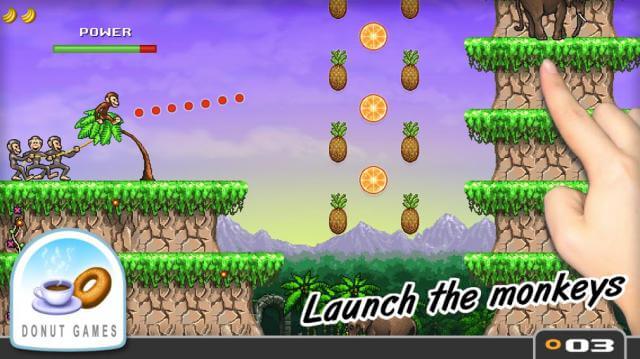 Phóng khỉ từ cây cọ uốn cong, gần giống như game Angry Birds 
