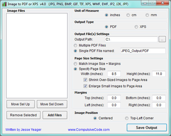Giao diện phần mềm chuyển đổi định dạng ảnh Image to PDF or XPS