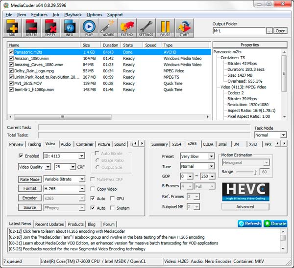 Giao diện phần mềm chuyển đổi audio, video MediaCoder