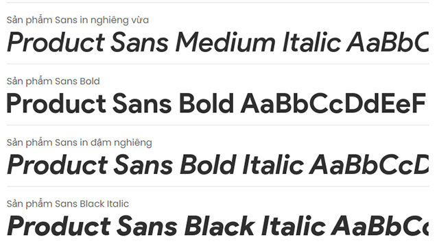 Các font chữ trong Bộ font chữ Google Sans