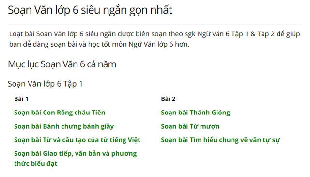 Chi tiết bài soạn văn siêu ngắn của Soạn Văn lớp 6