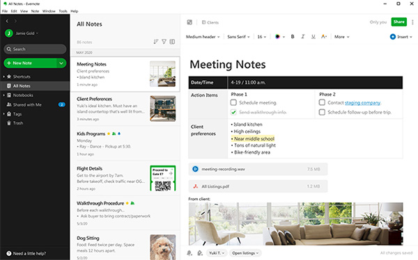 Giao diện trực quan, hiện đại của Evernote 10