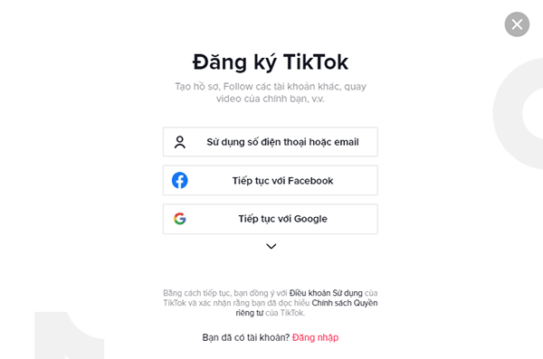 Đăng ký Tik Tok miễn phí