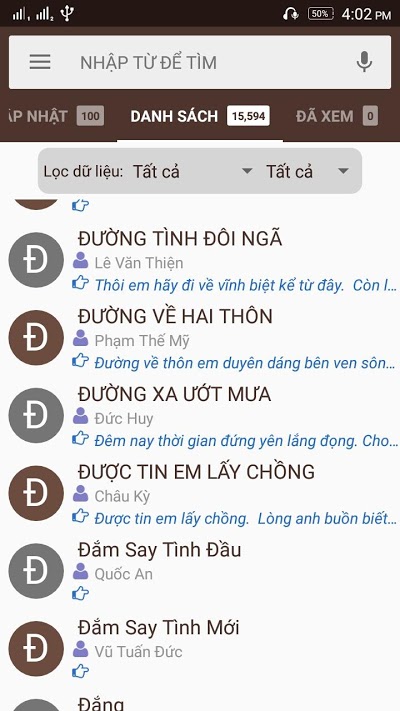 Danh sách Lời Bài Hát Offline trên Android