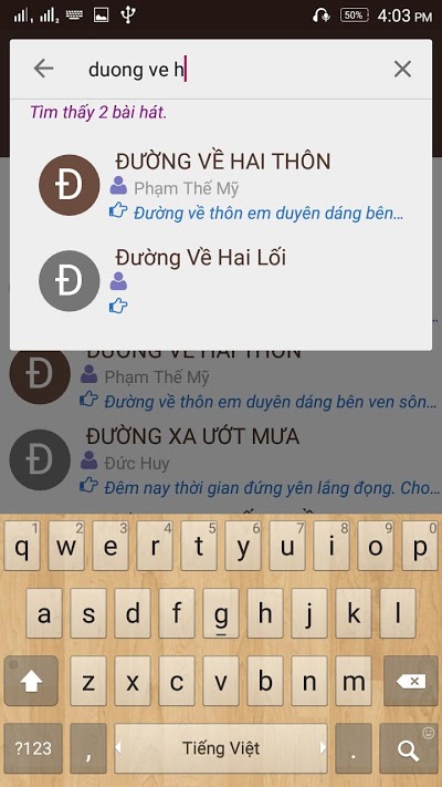 Tìm kiếm Lời Bài Hát trên Android