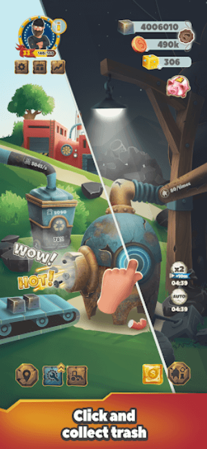 Chạm và thu thập rác thải trong game Trash Tycoon 