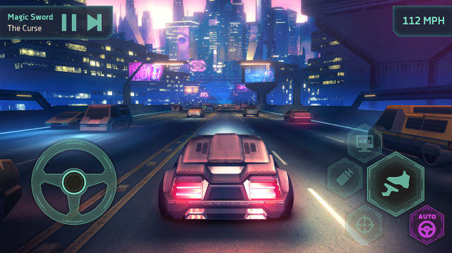 Lai xe trên con đường neon trong game Cyberika