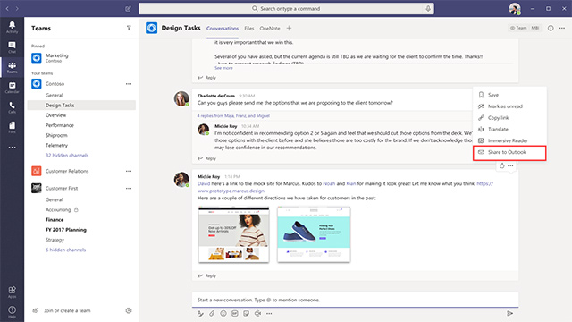 Microsoft Teams kết nối với Outlook cùng nhiều tính năng chia sẻ hữu ích