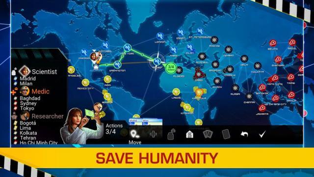Nhiệm vụ của bạn là ngăn chặn đại dịch và cứu loài người trong game Pandemic