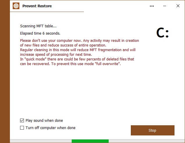 Chức năng quét của Prevent Restore