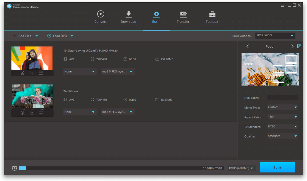 Tính năng Burn DVD trên Aimersoft Video Converter Ultimate