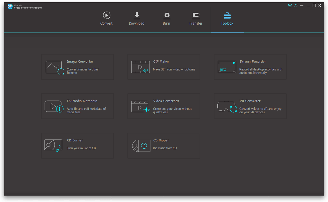 Toolbox của Aimersoft Video Converter Ultimate