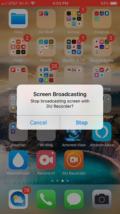 Dừng ghi video DU Recorder iPhone