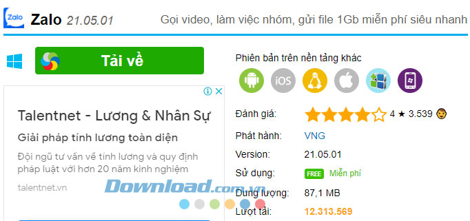 Tải Zalo cho máy tính