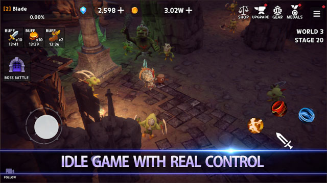 Dungeon Knight là game nhàn rỗi nhưng bạn được tự kiểm soát nhân vật di chuyển, tấn công