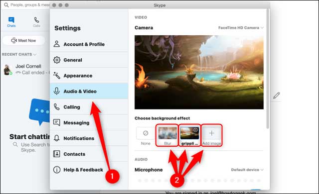 Chọn Cài đặt (Settings) rồi vào Âm thanh & Video (Audio & Video)