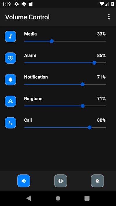 Giao diện nền đen của Volume Control cho Android