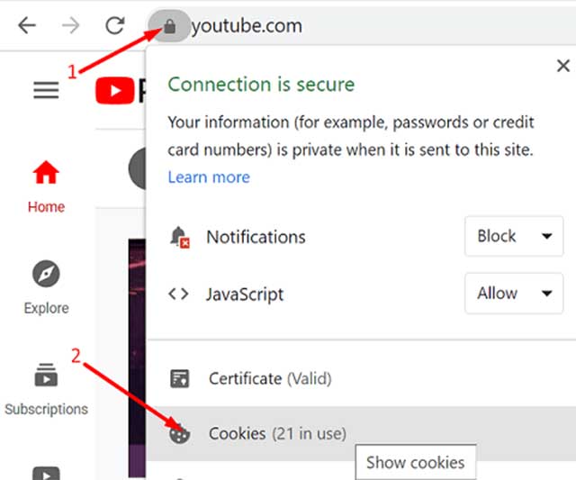Xóa cookie của Youtube