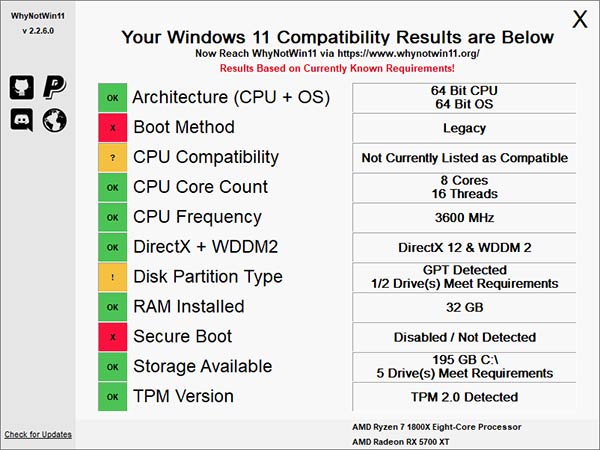 WhyNotWin11 kiểm tra hệ thống để xác định máy tính có đủ điều kiện lên Win 11 hay không?