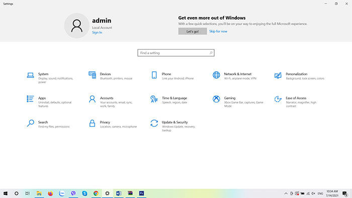 Vào mục "Update & Security" ở phía cuối cùng
