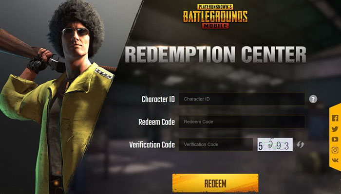 Giao diện trung tâm thay đổi mã thưởng của PUBG Mobile