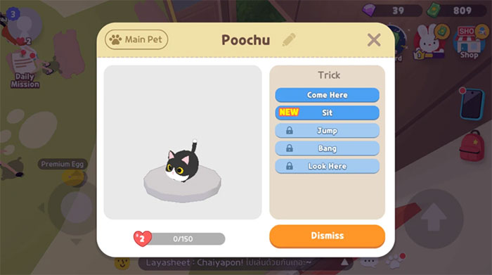 Sau khi trứng nở thành vật nuôi, người chơi có thể ra lệnh cho nó làm một số hành động