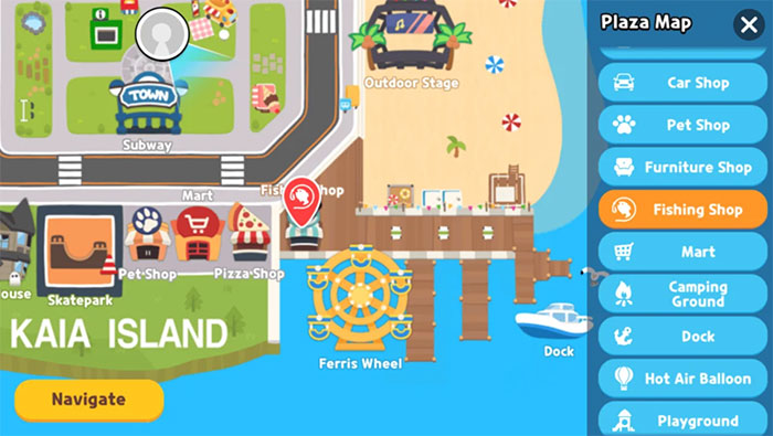 Danh sách các địa điểm trên bản đồ Đảo Kaia