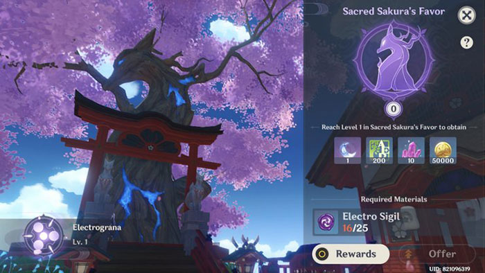 Mỗi lần thăng cấp cây Sakura thần yêu cầu 25 ấn lôi