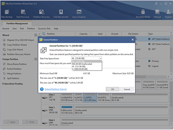 Giao diện rõ ràng, dễ hiểu của MiniTool Partition Wizard 12