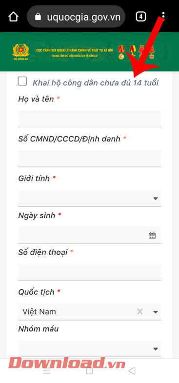 Khai báo thông tin cá nhân