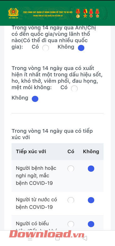 Điền thông tin y tế trong vòng 14 ngày