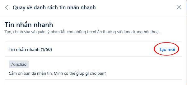 Tạo mới tin nhắn nhanh