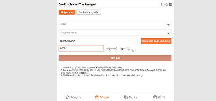 Nhập các thông tin được yêu cầu để tiến hành nhận phần thưởng