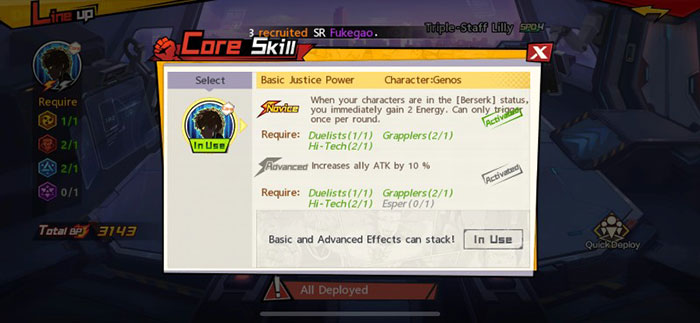 Kỹ năng cốt lõi của nhân vật cũng là phần quan trọng để xây dựng đội hình chiến đấu hoàn chỉnh