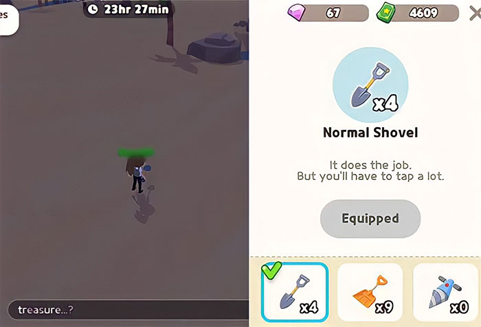 Có 3 loại xẻng và máy móc dùng để đào kho báu trong Play Together