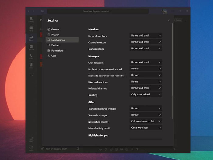 Cách thiết lập thông báo trong Microsoft Teams được khuyên dùng