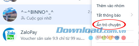 Ẩn trò chuyện trên Zalo
