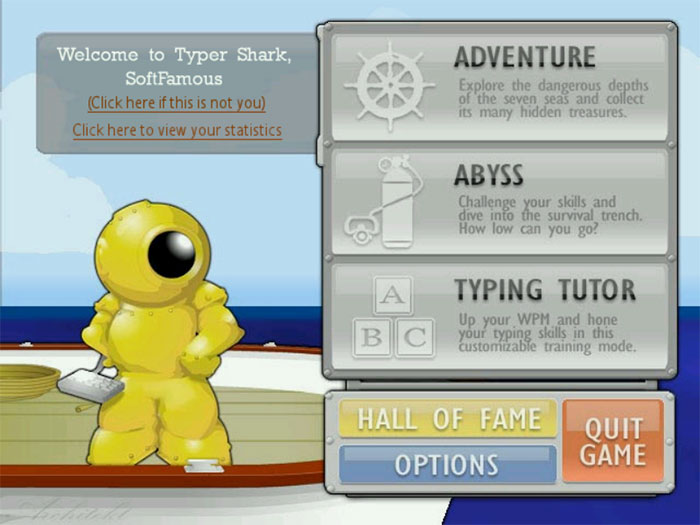 Typer Shark Deluxe có 3 chế độ là Adventure, ABYSS và Typing Tutor tùy theo khả năng của người chơi