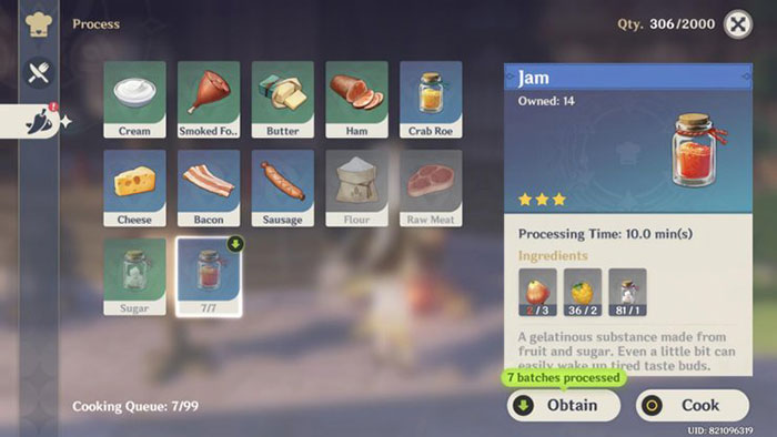 Luôn đảm bảo có đủ nguyên liệu để chế biến các thành phần trong Genshin Impact