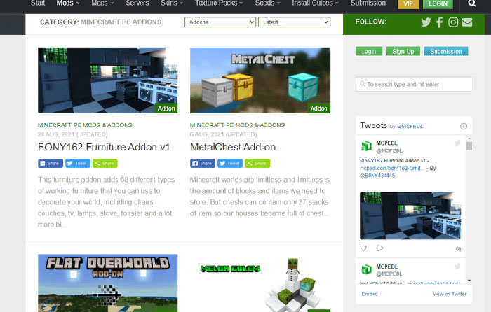 Mcpedl.com là trang web tốt nhất để tải xuống các bản mod cho Minecraft PE