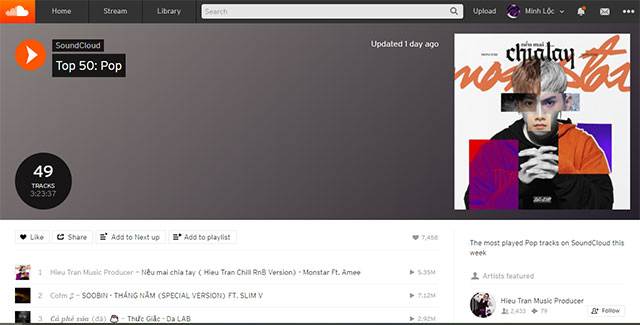 Khám phá playlist, bảng xếp hạng âm nhạc... chất lượng trên Sound Cloud