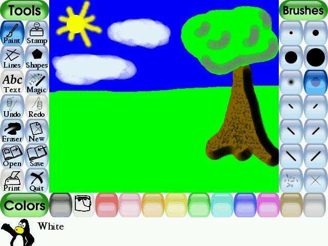 Tux Paint có giao diện rực rỡ, âm thanh và hoạt hình sinh động để thu hút trẻ nhỏ