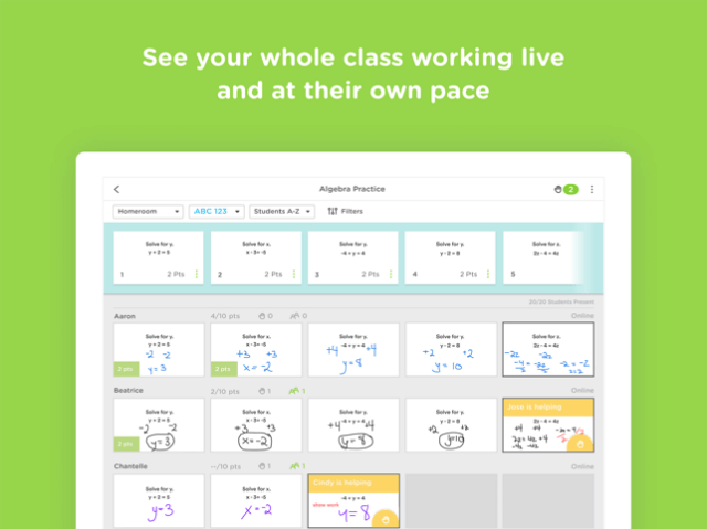 Với Classkick, giáo viên có thể quan sát học sinh làm việc trực tuyến với tốc độ của riêng chúng 