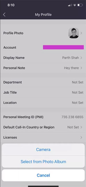 Nhán vào Máy ảnh hoặc Chọn từ Album ảnh