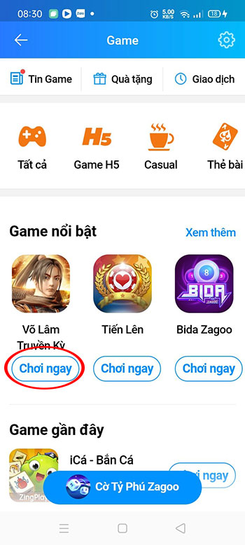 Chọn game Võ Lâm Truyền Kỳ H5
