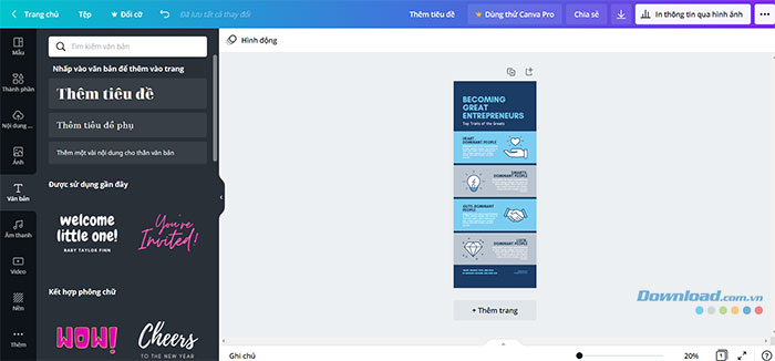 Tùy chỉnh văn bản trong Canva rất dễ dàng với nhiều mẫu, kiểu chữ,...