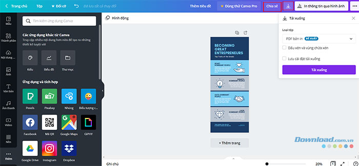 Người dùng Canva dễ dàng tải xuống và chia sẻ mọi thiết kế mình đã tạo