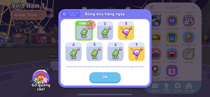 Đăng nhập liên tục hàng ngày sẽ nhận được các phần quà khác nhau