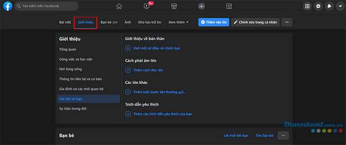 Ở trang Giới thiệu, người dùng có thể thay đổi và lựa chọn những thông tin cá nhân của mình sẽ xuất hiện