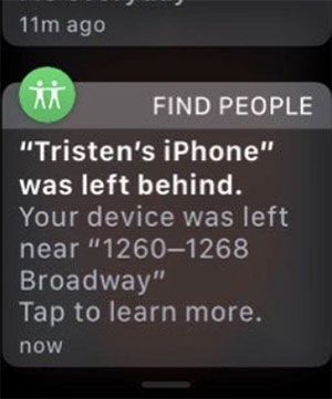 Thông báo gửi về Apple Watch khi người dùng quên điện thoại